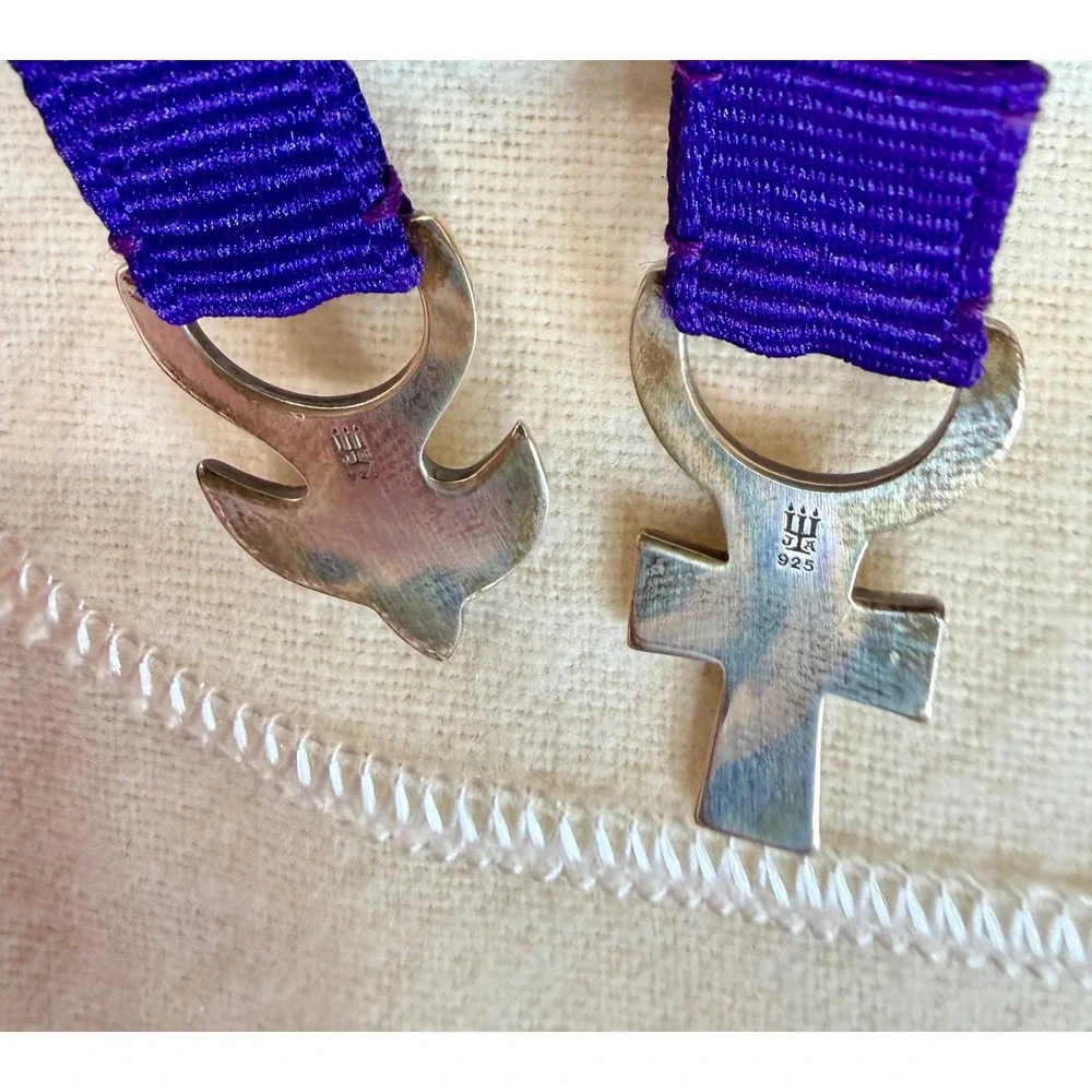 James Avery Sterling Silver Dove and Cross Purple Ribbon Bookmark with Box